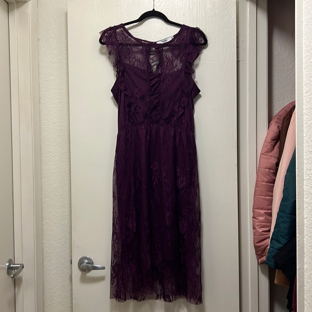 JustFab purple lace (with attached slip) dress, size medium